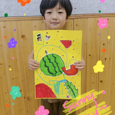 十点班的小朋友绘画作品展示《清凉的西瓜🍉🍉🍉🍉》👏👏👏👍👍👍