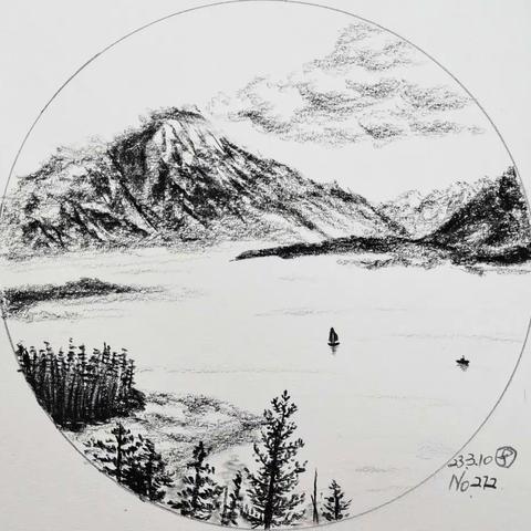 湖光山色正空蒙，每日一画，风景素描第272幅