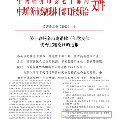 国网山东临沂平邑县供电公司荣获“全市离退休干部党支部优秀主题党日评选活动”一等奖