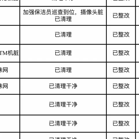 江南支行卫生检查整改工作记录表