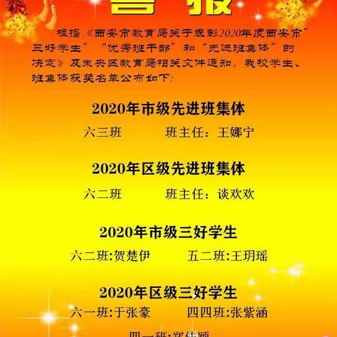 【未央教育】喜报--未央区长乐第二小学市区级先进班集体、三好学生公示