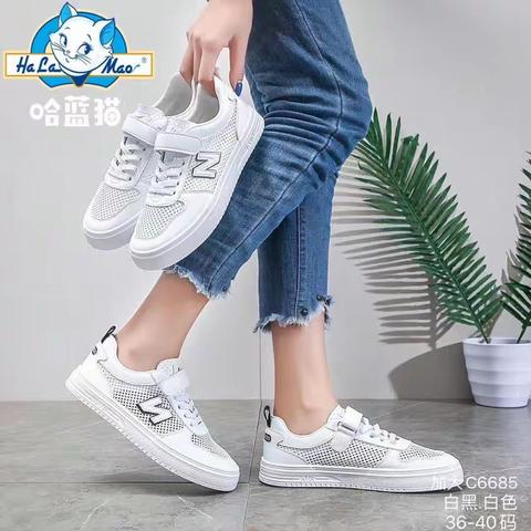哈蓝猫透网小白鞋
