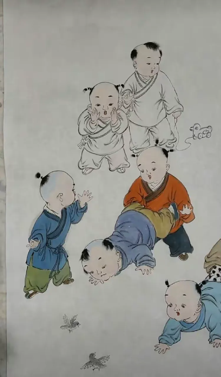 国画丨《童子图》设色步骤