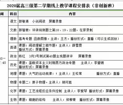 @老师们和同学们:线上教学安排表（4日至14日）