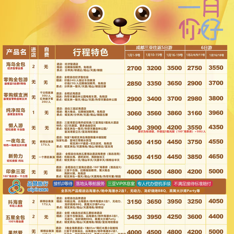 三亚高铁双飞12月1月