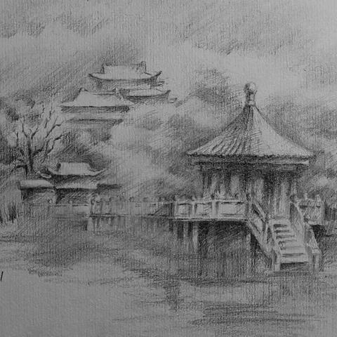 佛山南国桃园观音寺素描写生