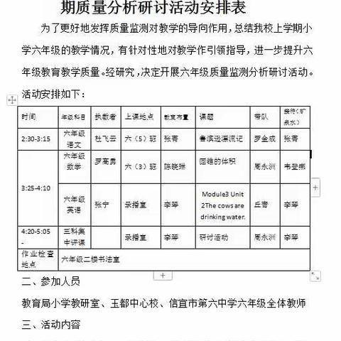 质量分析促发展，齐聚力量共提升——信宜市第六中学六年级语、数、英学期质量分析研讨活动