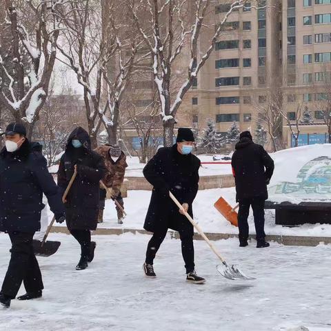 江畔社区市直机关临时党支部“清雪急先锋”在行动