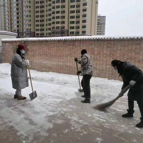 党群携手齐上阵  清扫积雪迎新春