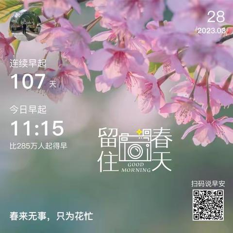 治愈自己最好的方法，就忙碌和早睡早起；让自己快乐的秘诀，就是停止胡思乱想。，留住美丽的春天。（治愈自己）…