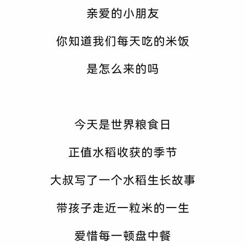 今日“世界粮食日”给幼儿园小朋友的水稻生长图鉴