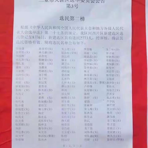 新建社区张榜公布区人大换届选举第二榜选民名单