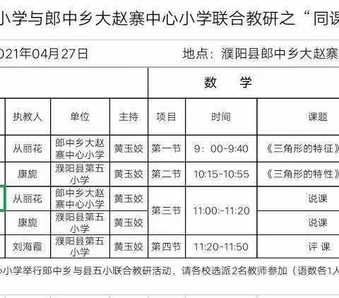 同课异构亮风采·思维碰撞促提升——濮阳县第五小学与郎中乡大赵寨中心小学联合教研之“同课异构”教研活动纪实