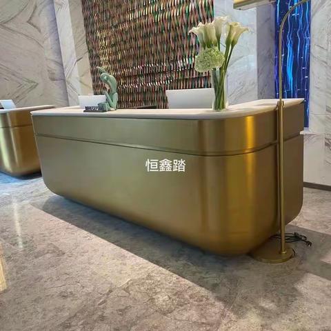 上海酒店大堂装饰香槟金不锈钢接待台厂家