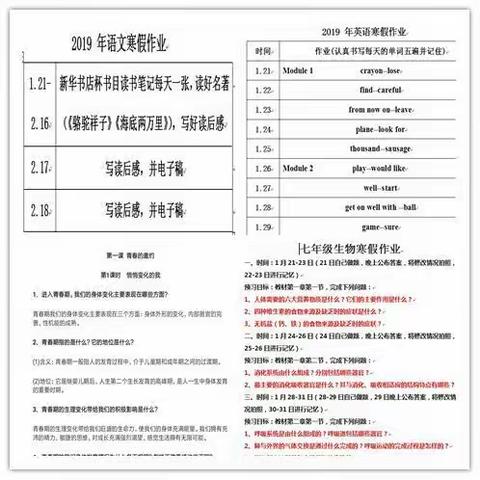 勤奋努力助成长，作业互动话寒假——侯镇三中七年级寒假作业展示集锦