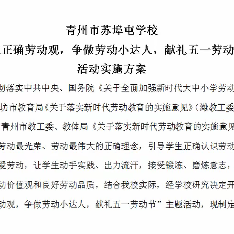 争做劳动小达人，献礼五一劳动节——青州市苏埠屯学校劳动教育活动