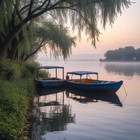 湖边水景 AI智能绘画