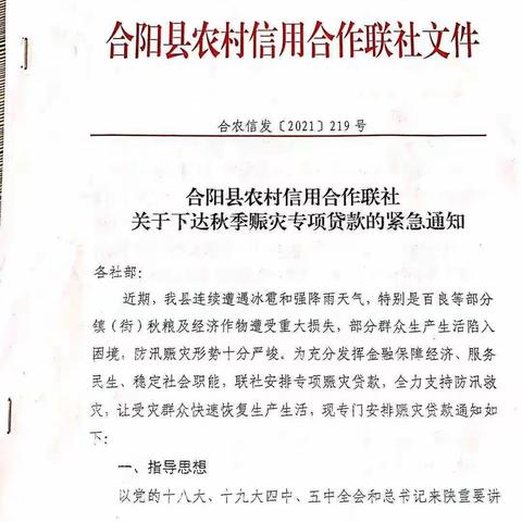 暴雨无情农信有爱，3亿资金为民解忧--合阳联社安排3亿赈灾专项贷款