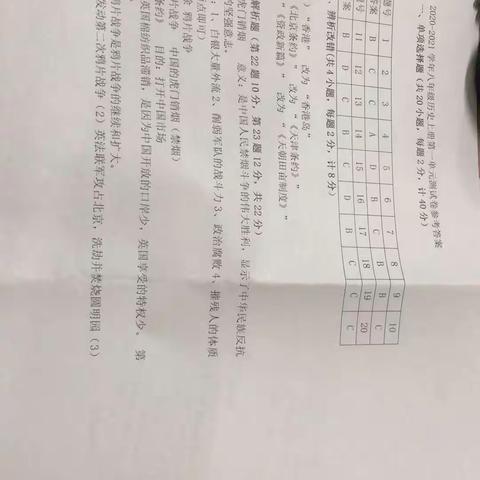 八上历史第一单元答案