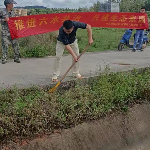 地太乡村振兴工作队协同村两委干部和镇驻点组开展人居环境卫生整治活动，推进六水共治工作。