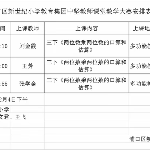 新世纪小学集团数学学科中坚教师课堂教学大赛