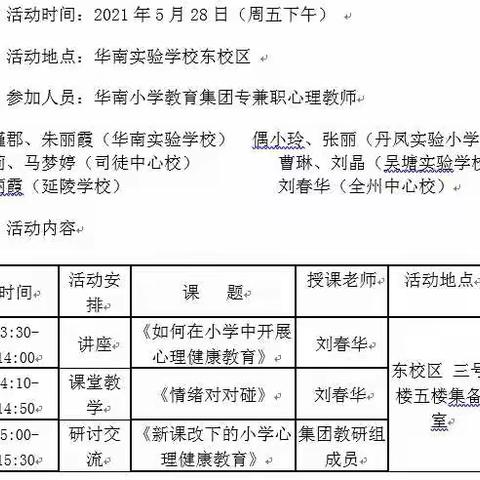 开拓心育之路 探索心育课堂——华南集团小学心理健康教育集备研讨活动