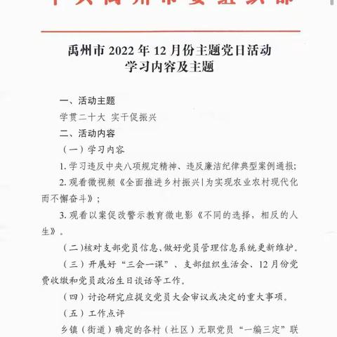 中共禹州市花石镇教育第二党支部第二党小组十二月份主题党日活动