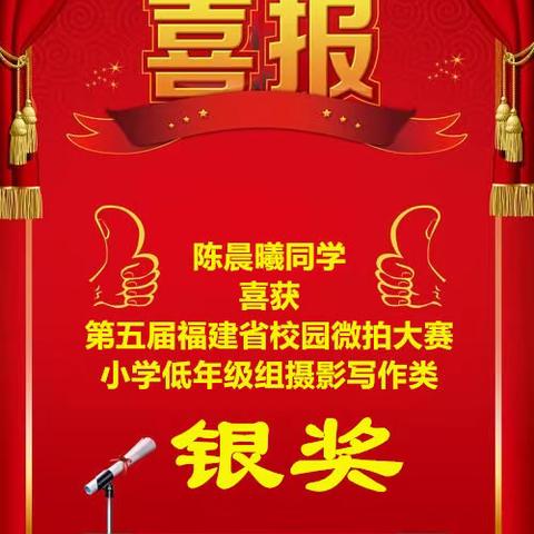 喜报|上街红峰小学学子陈晨曦在第五届福建省校园微拍大赛中喜获银奖