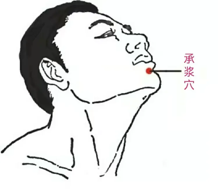 承浆穴位置在人体的面部，当颏唇沟的正中凹陷处，是任脉上的腧穴。