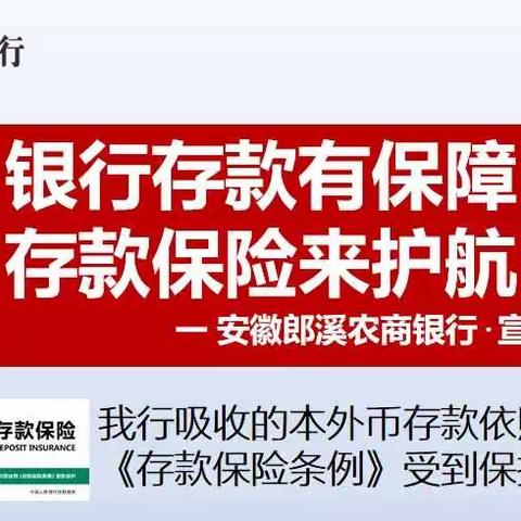 银行存款有保障 存款保险来护航    —郎溪农商银行积极开展存款保险宣传活动