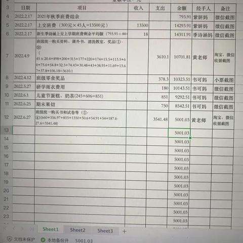 2022年秋季六（5）班班费收支情况