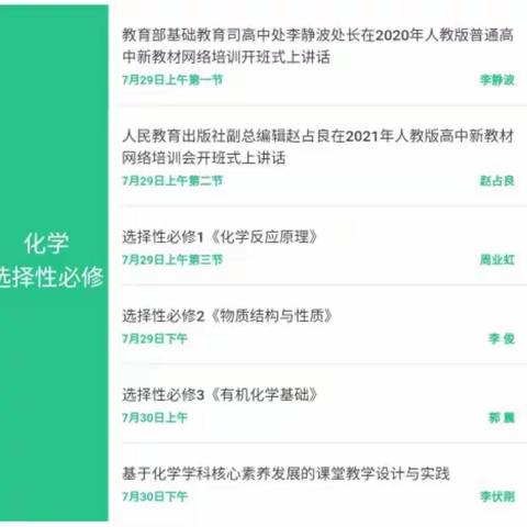 2021年人教版普通高中化学新教材网络培训
