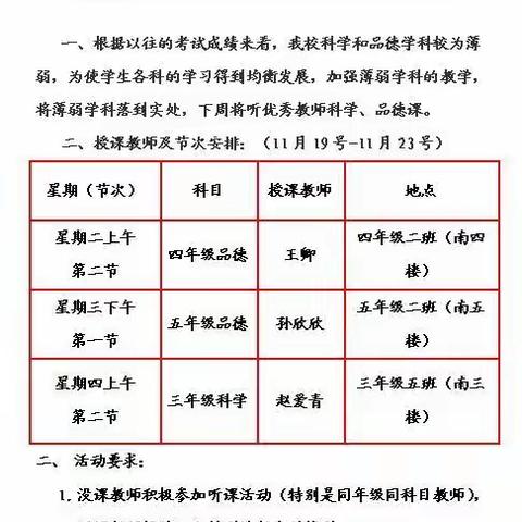 新华小学开展科学、品德优质课听课活动