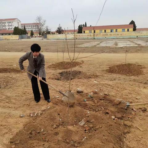 三月春风轻拂面  雷锋精神溢满园——新村初中师生植树活动