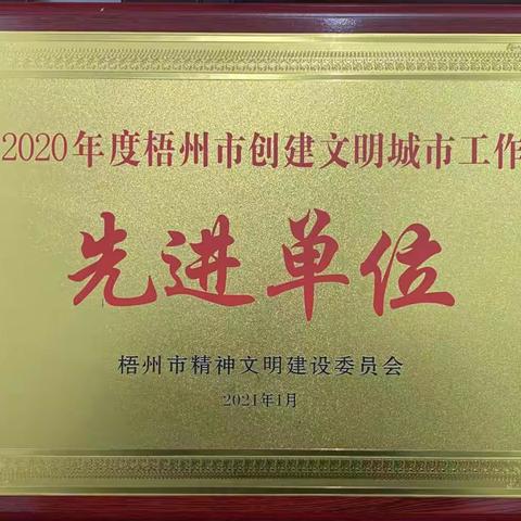 【喜讯】梧州市万秀区教育局获2020年度梧州市创建文明城市工作先进单位