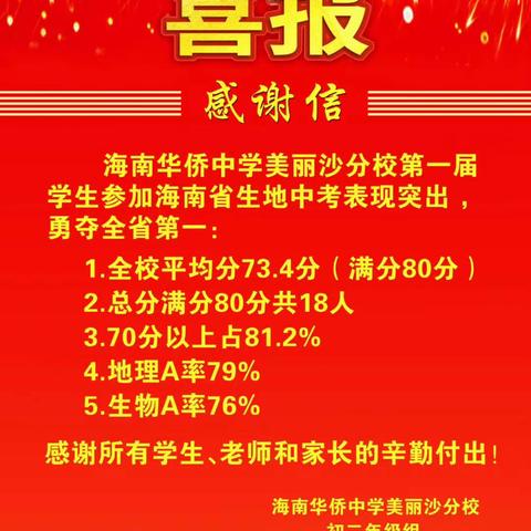 同心•奋进——海南华侨中学美丽沙分校2020年生地中考勇夺第一