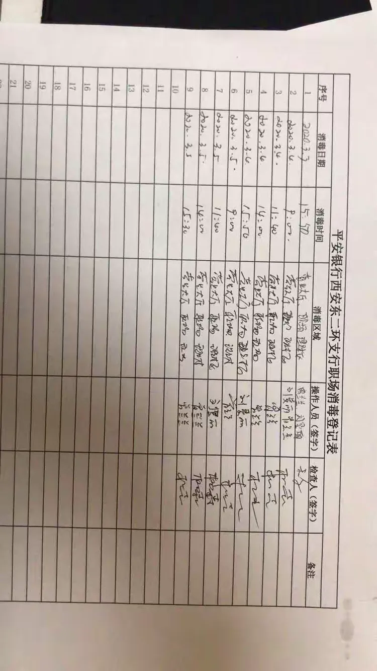 平安银行西安东二环支行3月5日营业消毒情况报备