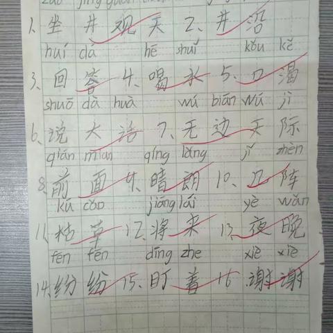 二15班11.19默写全对的小朋友