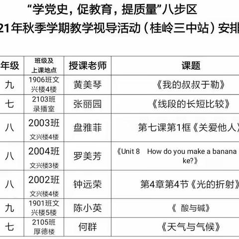 “学党史  促教育  提质量”八步区2021年秋季学期教学视导活动(桂岭三中站)