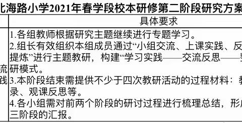 基于团队协作的学科教学研究——北海路小学2021年春学段体音美校本研修第一阶段汇报工作