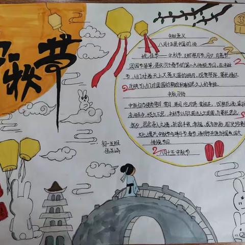 高邑二中学生通过手抄报喜迎中秋佳节。