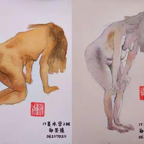 《水彩人体》课程网络教学课业展示（17美术学水彩必修班）