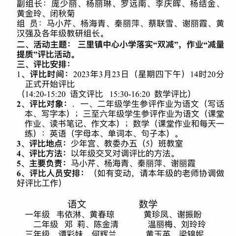 “双减”重实效  “减量”提质量——三里镇中心小学作业评比活动