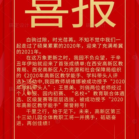 【高新教育】齐心协力创佳绩 凝心聚力再奋进——西安高新区第三十三幼儿园教师获奖喜报