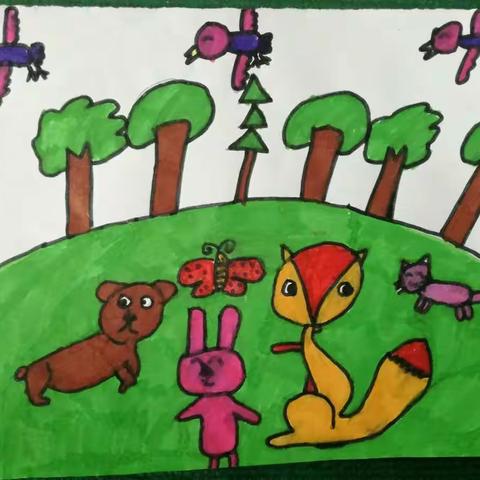 二一班美术作品——动物聚会