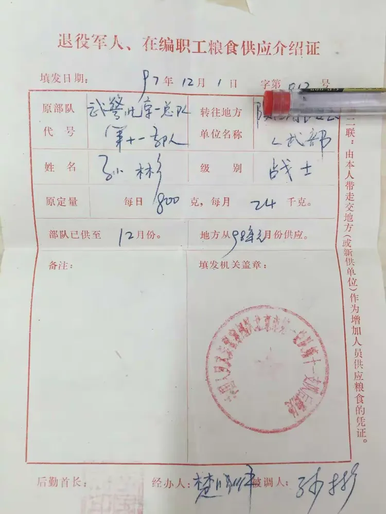 光荣退伍。复员费。