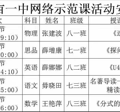 云端相约  示范引领——五亩一中网络示范课活动