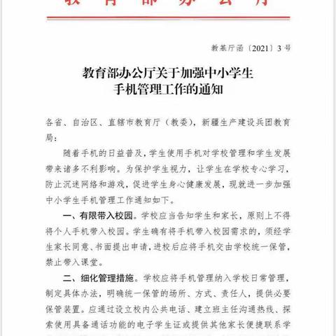 【靖西市实验小学】关于执行《教育部办公厅关于加强中小学生手机管理工作的通知》的倡议