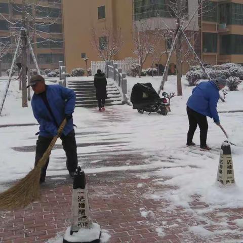 阳光花园物业服务中心    贴心为业主服务，不畏大雪湿透衣衫，只为业主出行方便。