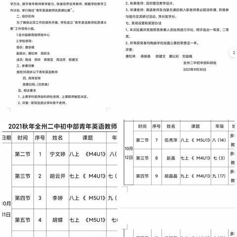 展英语教师风采，创魅力英语课堂--全州二中初中部青年英语教师优质课比赛